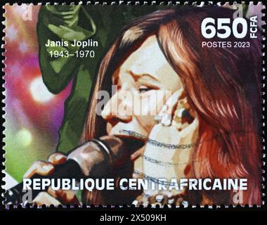 Popstar Janis Joplin im Konzert auf Briefmarken Stockfoto