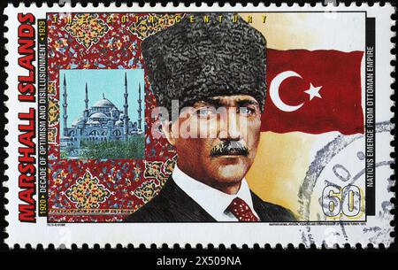 Porträt des türkischen Präsidenten Kemal Atatürk auf Briefmarke Stockfoto