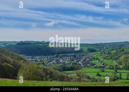 Knighton, gesehen von Offa's Dyke auf Panpunton Hill, Powys, Wales Stockfoto