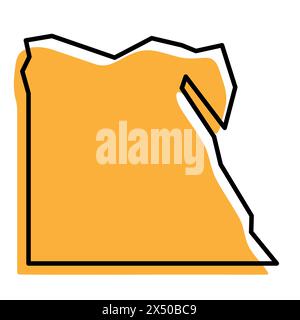Vereinfachte Karte für Ägypten. Orangefarbene Silhouette mit dicker schwarzer, scharfer Kontur, isoliert auf weißem Hintergrund. Einfaches Vektorsymbol Stock Vektor
