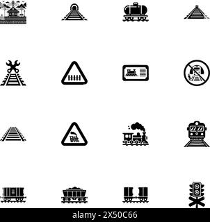 Trains-Symbol – auf beliebige Größe erweitern – in beliebige Farbe ändern. Perfect Flat Vector enthält Symbole wie Eisenbahn, Brücke, Tunnel, Lokomotive, Plattform, CA Stock Vektor