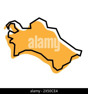 Vereinfachte Karte für Turkmenistan. Orangefarbene Silhouette mit dicker schwarzer, scharfer Kontur, isoliert auf weißem Hintergrund. Einfaches Vektorsymbol Stock Vektor