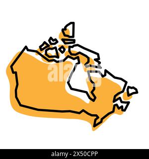 Vereinfachte Karte für Kanada. Orangefarbene Silhouette mit dicker schwarzer, scharfer Kontur, isoliert auf weißem Hintergrund. Einfaches Vektorsymbol Stock Vektor