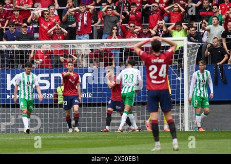 Pamplona, Spanien. Mai 2024. Sport. Fußball/Fußball. Das Fußballspiel der La Liga EA Sports zwischen CA Osasuna und Real Betis fand am 5. Mai 2024 im El Sadar Stadion in Pamplona (Spanien) statt. Kredit: Inigo Alzugaray/Cordon Press Kredit: CORDON PRESS/Alamy Live News Stockfoto