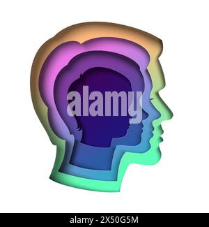 Silhouette mit Familienköpfen innerhalb der Papier geschnittenen mehrschichtigen Vektorillustration Stock Vektor