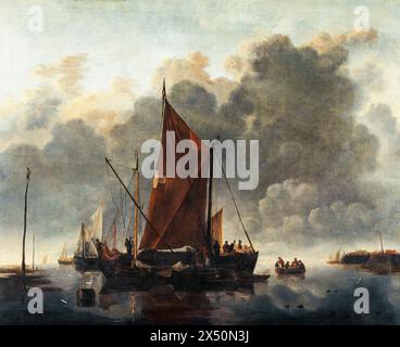 Jan van de Cappelle, Schiffe auf einem ruhigen Meer, Ölgemälde auf Leinwand, vor 1679 Stockfoto