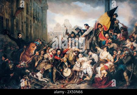 Gustaaf Wappers, Episode der Septembertage 1830 auf dem Großen Platz von Brüssel, Ölgemälde auf Leinwand, 1835 Stockfoto