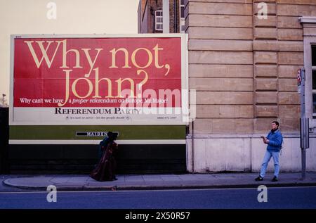 Ein Poster für die Wahlkampagne der Referendum Party 1997. London, Großbritannien. Ungefähres Datum. April 1997 Stockfoto