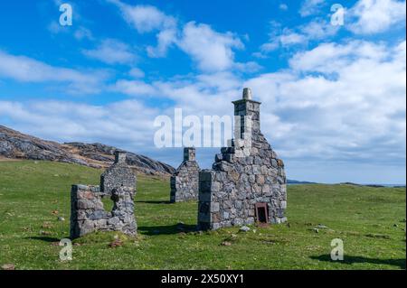 Das verlassene Dorf Eorasdail auf Vatersay in den Äußeren Hebriden Schottlands. Stockfoto