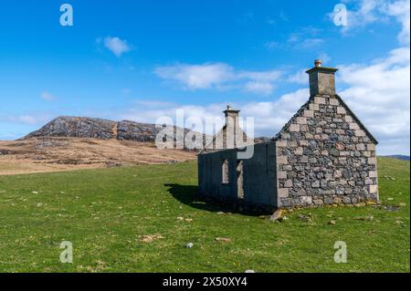 Das verlassene Dorf Eorasdail auf Vatersay in den Äußeren Hebriden Schottlands. Stockfoto