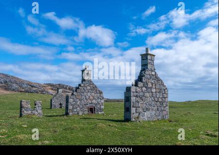 Das verlassene Dorf Eorasdail auf Vatersay in den Äußeren Hebriden Schottlands. Stockfoto