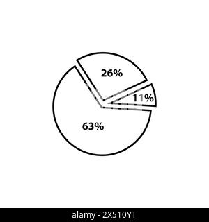 Symbol für den flachen Vektor des Kreisdiagramms. Einfaches, ausgefülltes Symbol auf weißem Hintergrund. Tortendiagramm-Designvorlage für Web- und Mobile-UI-Element Stock Vektor
