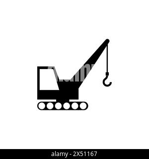 Symbol für den flachen Vektor des Crawler Crane. Einfaches, ausgefülltes Symbol auf weißem Hintergrund. Erstellen einer Entwurfsvorlage für Crawler Crane-Schilder für Web und Mob Stock Vektor