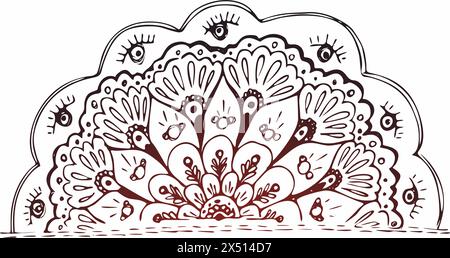 Schwarze und weiße Kreis Blume Ornament, dekorative runde Spitze Design. Florale Mandala. Hand gezeichnet Tinte Muster von persönlichen Skizze trace gemacht. Stockfoto