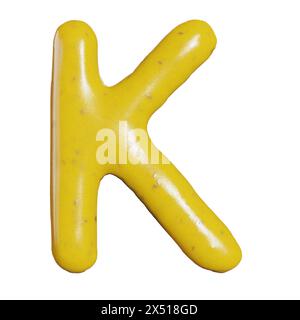3D-Rendering von Senfsoße-Alphabeten oder Buchstaben für Speisen oder Restaurant-Küchen-Konzept Stockfoto