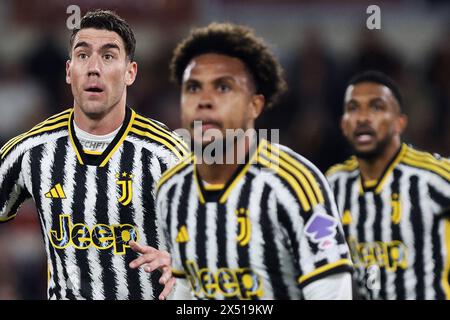 Rom, Italie. Mai 2024. Dusan Vlahovic in Aktion während des italienischen Meisterschaftsspiels Serie A zwischen AS Roma und Juventus FC am 5. Mai 2024 im Stadio Olimpico in Rom, Italien - Foto Federico Proietti/DPPI Credit: DPPI Media/Alamy Live News Stockfoto