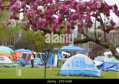 Protestaktionen im Lager zur Unterstützung der palästinensischen Sache während des Israel-Hamas-Konflikts in Toronto, Kanada am 5. Mai 2024 Stockfoto