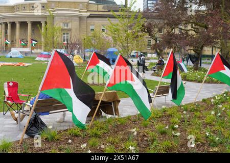 Protestaktionen im Lager zur Unterstützung der palästinensischen Sache während des Israel-Hamas-Konflikts in Toronto, Kanada am 5. Mai 2024 Stockfoto