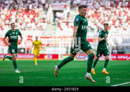 Lodz, Polen. Mai 2024. Piotr Samiec-Talar von Slask feiert, nachdem er im polnischen PKO Ekstraklasa League-Spiel zwischen LKS Lodz und Slask Wroclaw im Wladyslaw Krol Municipal Stadium ein Tor geschossen hat. Endpunktzahl; LKS Lodz 1:2 Slask Breslaw Credit: SOPA Images Limited/Alamy Live News Stockfoto