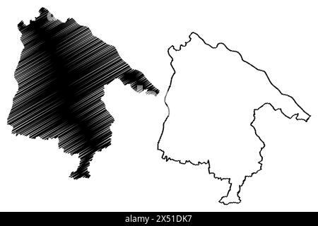 Bezirk Scharding (Republik Österreich oder Österreich, Oberösterreich oder Oberösterreich) Kartenvektordarstellung, Scribble Sketch Bezirk Schärdin Stock Vektor