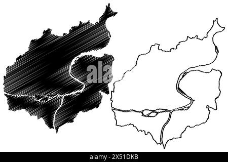 Stadt und Bezirk Steyr (Republik Österreich oder Österreich, Oberösterreich oder Oberösterreich) Kartenvektordarstellung, Scribble Sketch Bezirk Ste Stock Vektor