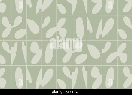 Lineare nahtlose, glatte abstrakte Musterzeichnung mit mintfarbiger Farbe auf grünem Hintergrund Stock Vektor