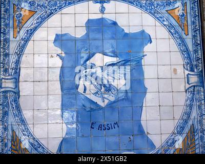 Blaue Keramikfliesen auf dem Altstadtgebäude in Aveiro mit malerischem Blick auf die Dorfstraße, das touristische Wahrzeichen Venedig von Portugal Stockfoto