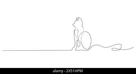 Niedliche Katze, Haustier online ununterbrochene Hand gezeichnete Vektorobjekte. Die Katze sitzt auf dem Boden. Niedliches Kätzchen mit einer Linie Kunst. Vektorabbildung Stock Vektor