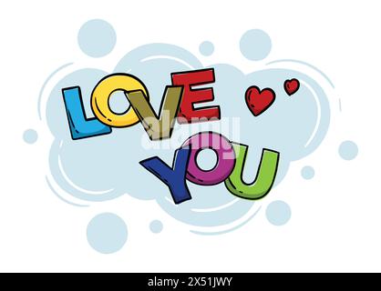 Heller handgezeichneter Satz, der Sie mit bunten Buchstaben liebt. Bearbeitbare Vektor-Illustration Stock Vektor