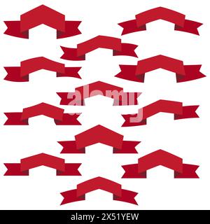 Set aus zwölf roten Bändern und Bannern für Webdesign. Großartiges Designelement isoliert auf weißem Hintergrund. Vektorabbildung. Stock Vektor