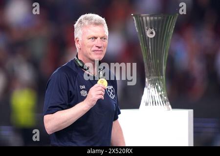 Aktenfoto vom 06/23 von David Moyes, der die Rolle des West Ham-Managers „im gegenseitigen Einvernehmen“ am Ende der Saison verlassen wird, hat der Verein bekannt gegeben. Ausgabedatum: Montag, 6. Mai 2024. Stockfoto