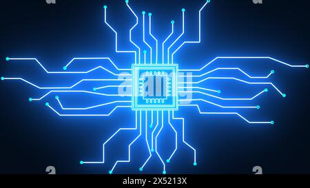 Digitale AI-Leiterplatte, Leiterplatte, Halbleiterpfad, KI-Technologie mit Pfad, Künstliche Intelligenz Stockfoto