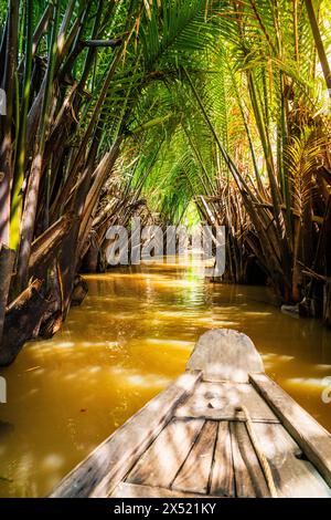 Reisen Sie durch die Kanäle des Mekong-Deltas in Südvietnam Stockfoto