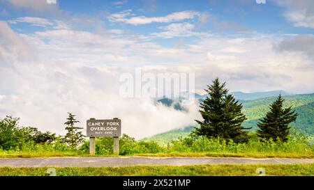 Caney Fork überblickt den Blue Ridge Parkway in North Carolina Stockfoto