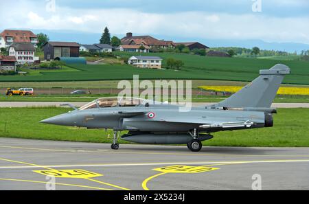 Dassault Rafale B Doppelsitzer-Mehrzweck-Kampfflugzeug der französischen Luftwaffe Armée de l’Air, Militärflugplatz Payerne, Waadt, Schweiz Stockfoto