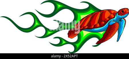 Cartoon-Meeresschildkröte. Vektordarstellung von Eretmochelys imbricata. Digitales Handzeichnen Stock Vektor