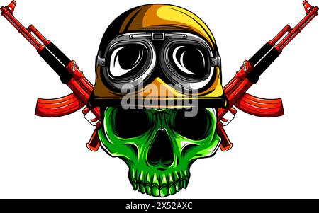Vektordarstellung des Schädels beim Helmsoldaten auf weißem Hintergrund Stock Vektor