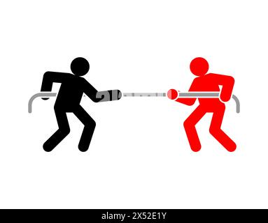 Schild zum Schleppen des Krieges. Die Leute ziehen an einem Seil. Konzept der Konfrontation zwischen zwei Unternehmen. Wettbewerbsschild Stock Vektor