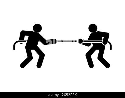 Schild zum Schleppen des Krieges. Die Leute ziehen an einem Seil. Konzept der Konfrontation zwischen zwei Unternehmen. Wettbewerbsschild Stock Vektor