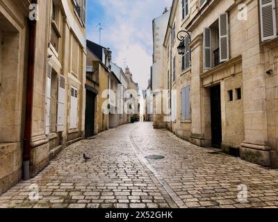 Kopfsteinpflasterstraße mit mittelalterlichen Häusern in der Altstadt von Orleans Stockfoto