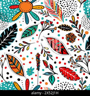 Nahtloser Hintergrund mit dekorativen Blumenelementen. Handzeichnung. Nicht AI, Vektorillustration. Stock Vektor