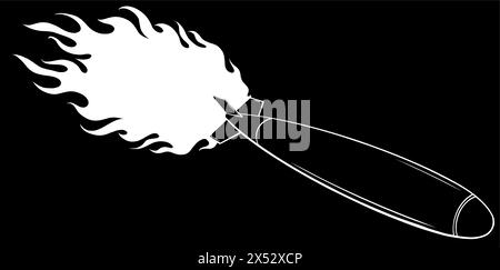 Weiße Silhouette des Vektorsymbols für ballistische Raketen. Cartoonvektor auf schwarzem Hintergrund Stock Vektor