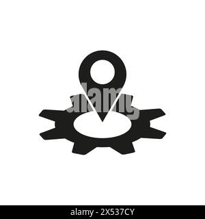 Positionierungsstift auf dem Symbol des Zahnrads. Symbol für Positionierung und Einstellungen Konzept. Stock Vektor