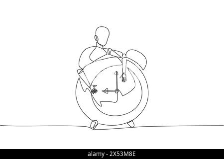 Durchgängiges Zeichnen eines Roboters mit umarmtem Wecker. Konfiguration der Wecker-Technologie für robotische künstliche Intelligenz. Zukunftstechnologie konz Stock Vektor