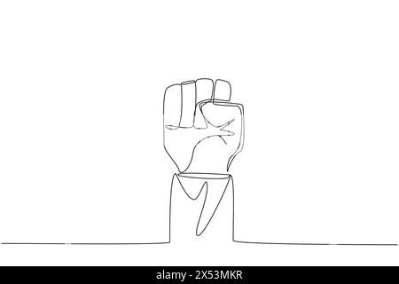 Durchgehende Linie, die die große geballte Faust des Astronauten zieht. Fordert Teamwork auf, Pfeile zu vergrößern. Widerstandssymbol. Kosmische Galaxie im Tiefenraum. Cosmo Stock Vektor