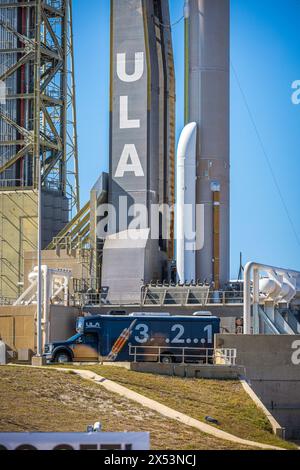 Cape Canaveral, USA. Mai 2024. Die Boeing Starliner CST-100-Rakete sitzt am 5. Mai 2024 in Cape Canaveral, Florida, vor dem Start der NASA mit Butch Wilmore und Suni Williams. (Foto: Alex G Perez/AGPfoto/SIPA USA) Credit: SIPA USA/Alamy Live News Stockfoto