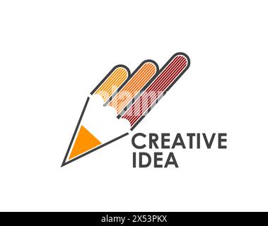 Design und Bildung kreative Idee Bleistiftsymbol. Das isolierte Vektor-Emblem mit farbenfroher Bleistiftspitze repräsentiert Innovation, Inspiration und das Streben nach Wissen oder Idee in einem modernen und künstlerischen Design Stock Vektor