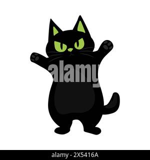 Vektor-Illustration der netten glücklichen schwarzen Katze mit grünen Augen. Stock Vektor