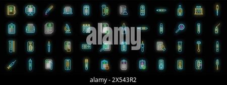 Symbole für Testergebnisse legen den Konturvektor fest. HIV-Test. Rapid Kit Neonfarbe auf Schwarz Stock Vektor