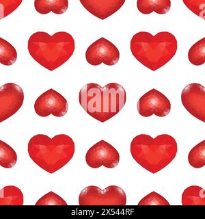 Nahtloses Muster mit rotem, niedrigem Poly-Herz. Symbol der Liebe. Vektorabbildung Stock Vektor